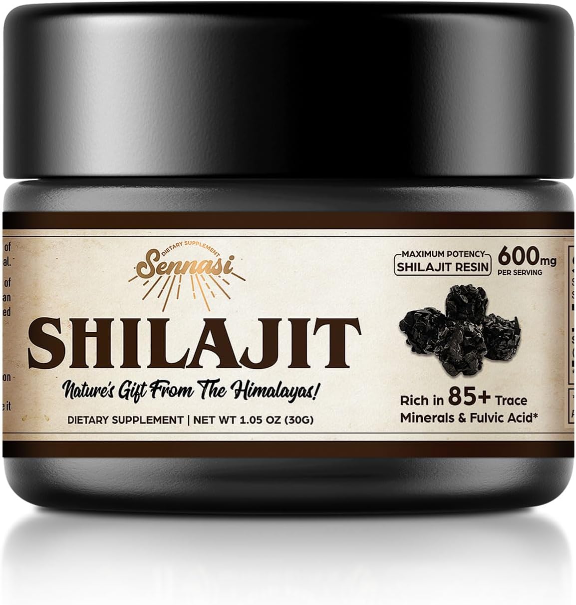 Shilajit Resin Pure - シラジット 純粋ヒマラヤ産オーガニックシラジット樹脂、85種類以上の微量ミネラル、フルボ酸＆腐植酸 | エネルギー、集中力、回復力のサポートに