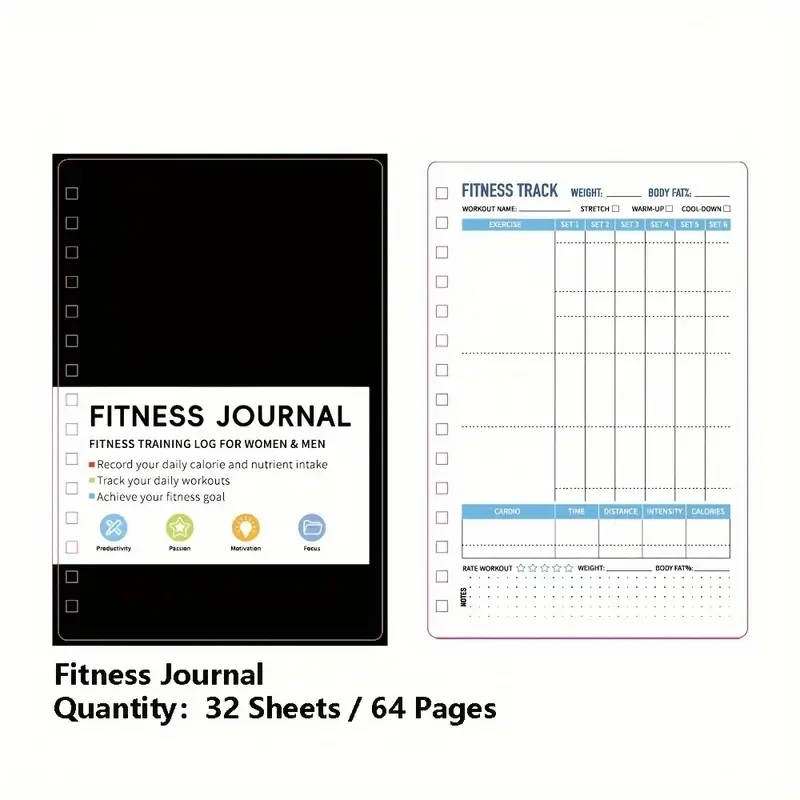 Fitness Nutrition Journal - スパイラルノート 毎日の運動と栄養計画表 32枚 フィットネスジャーナルノート ライティングパッド オフィス学用品